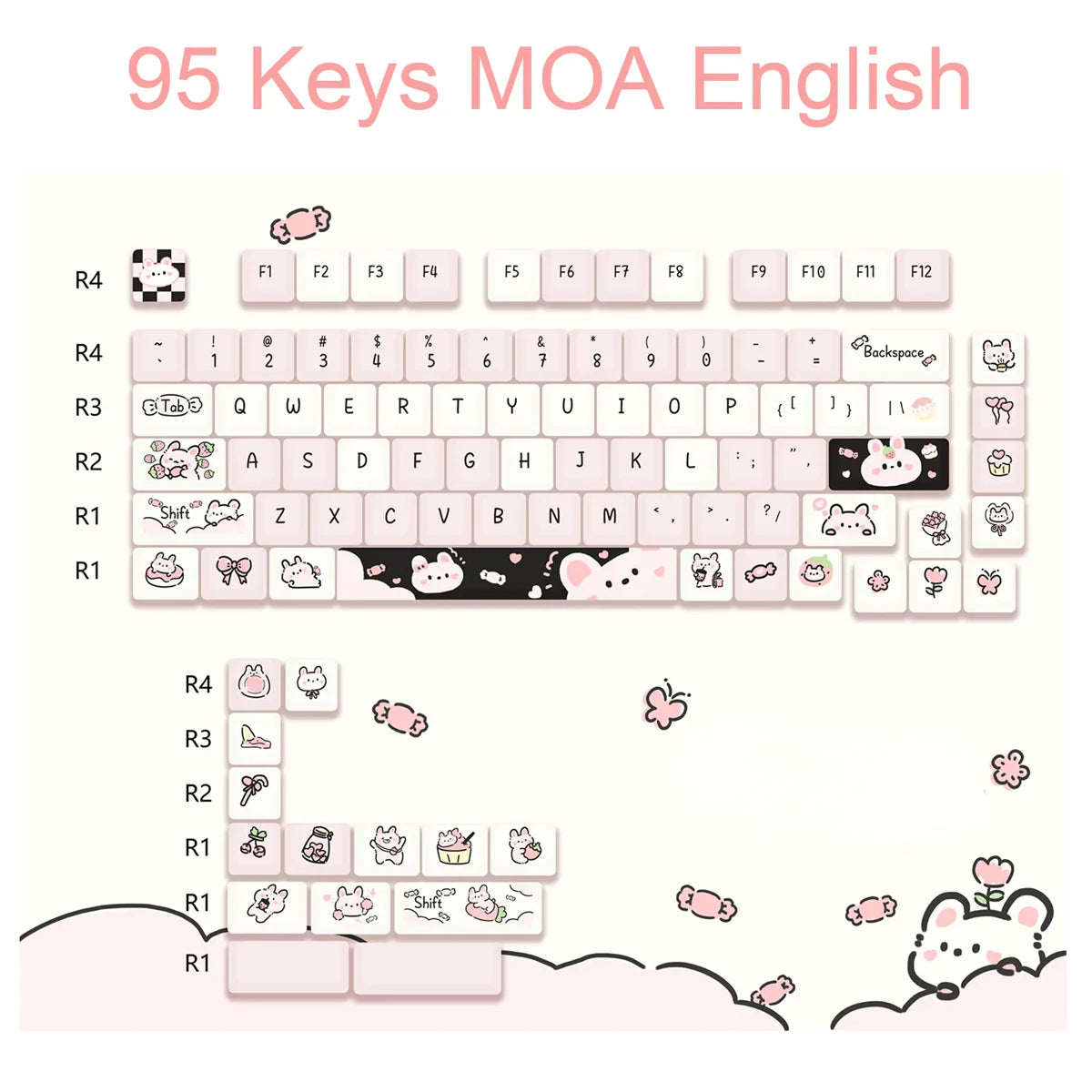 MOA Profile Keyboard Keycaps Custom PBT Cute Cartoon Purple Cat Keycap MX Switches 95 Keys/Set Blue Cute Key Cap for 64 61 87
