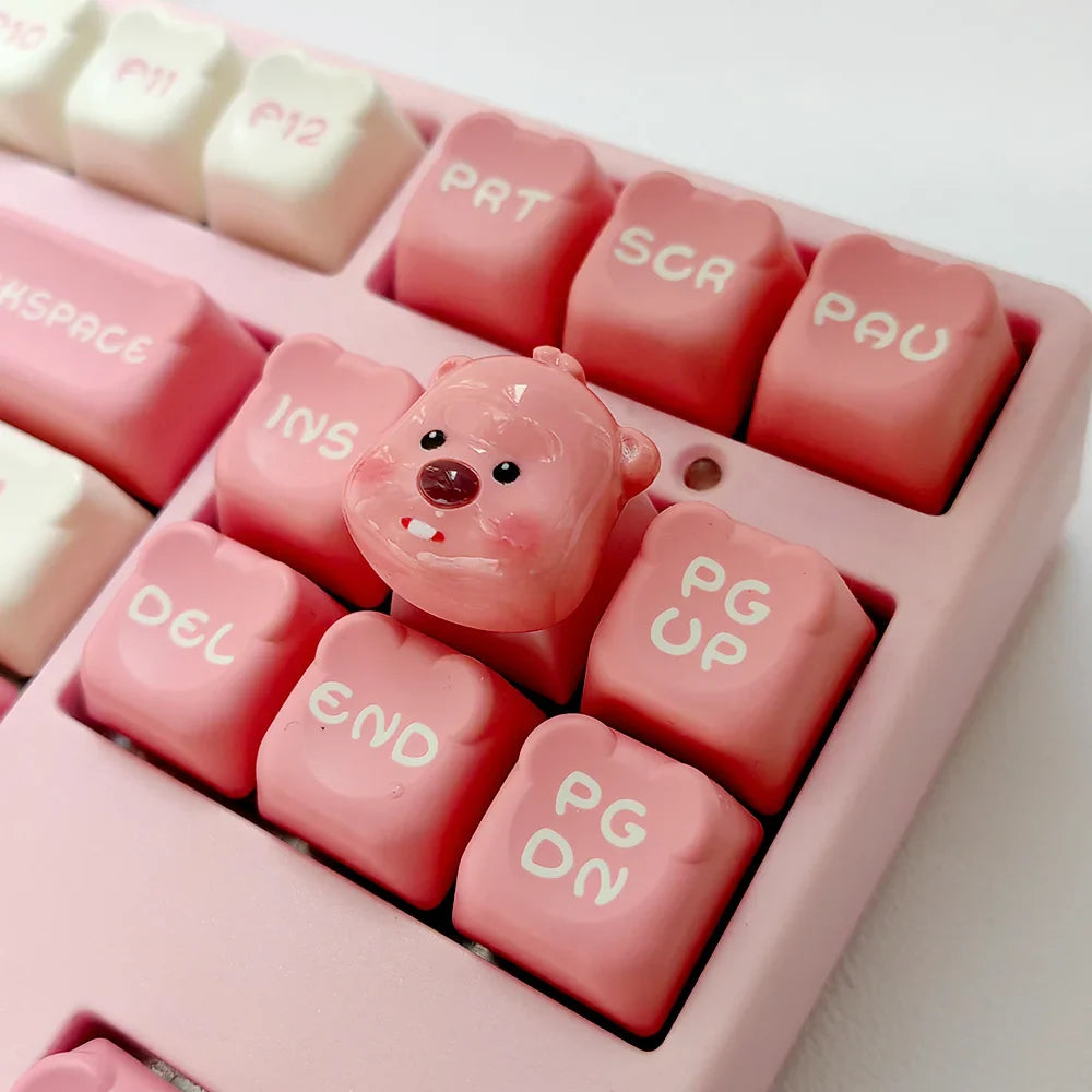 Cute 3D Cartoon Beaver Ruby Personalized Keycap for Mechanical Keyboard Pink ESC Decorative Keycap Loopy Keycap