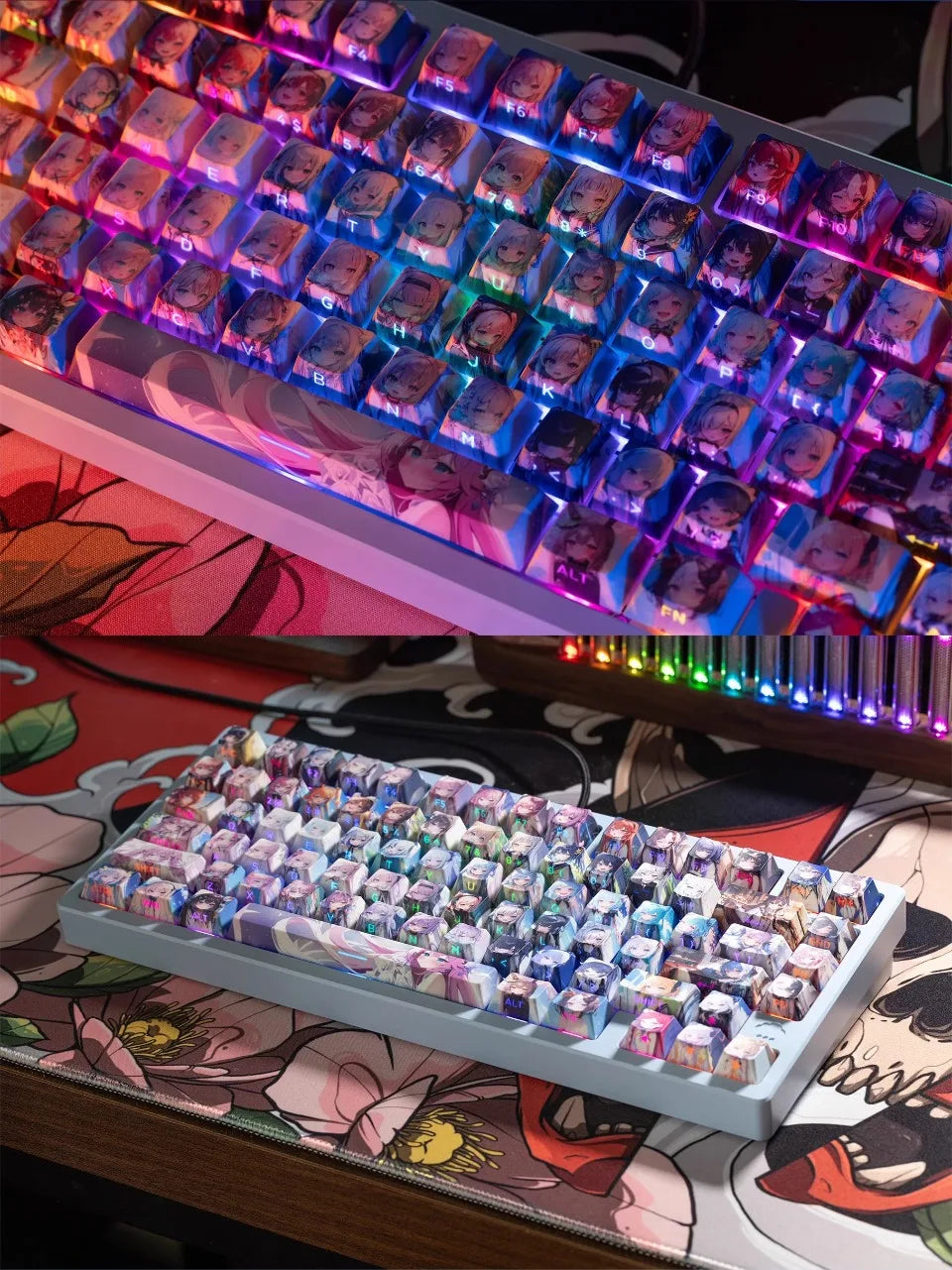 Anime Girls Smile Album Theme Keycap Set 130 Keys Cherry Profile PBT Dye-sublimation MX Switch Keycaps for Mechanical Keyboards